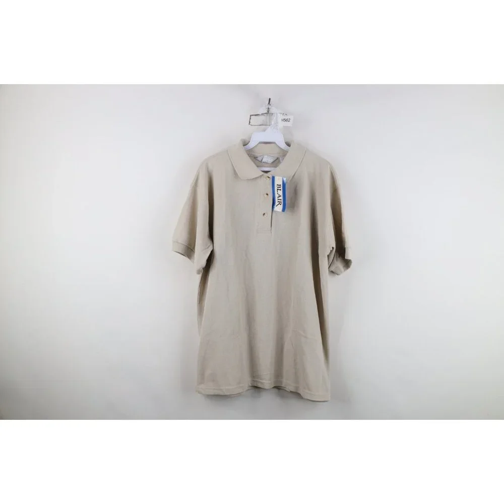 Deadstock Vintage 90s Streetwear Womens Size Large Blank Golf Polo Shirt Beige - Picture 1 of 11